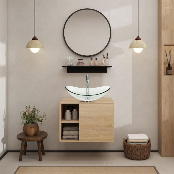 Puluomis 24 in. W x 19 in. D x 17 in. H Single Sink Burlywood Bath Vanity with Clear Solid Surface Top Sink and Mirror