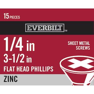 #14 x 3-1/2 in. Phillips Flat Head Zinc Plated Sheet Metal Screw (15-Pack)