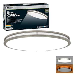 32 in. Oval Brushed Nickel Orbit LED Flush Mount Ceiling Light Night Light 3000 Lumens Adjust Color Temperatures