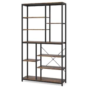 Earlimart 78.7 in. Brown Engineered Wood 8-Shelf Etagere Bookcase for Living Room