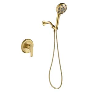 Single Handle 7-Spray Shower Faucet 1.8 GPM with Pressure Balance Wall Mount Shower System with Valve in. Brushed Gold