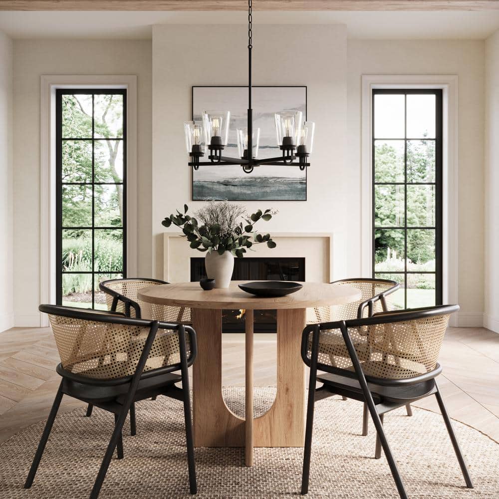 chandelier シェルフ Emeritpro 25 in. 5-Light Matte Black Chandelier with Clear Glass