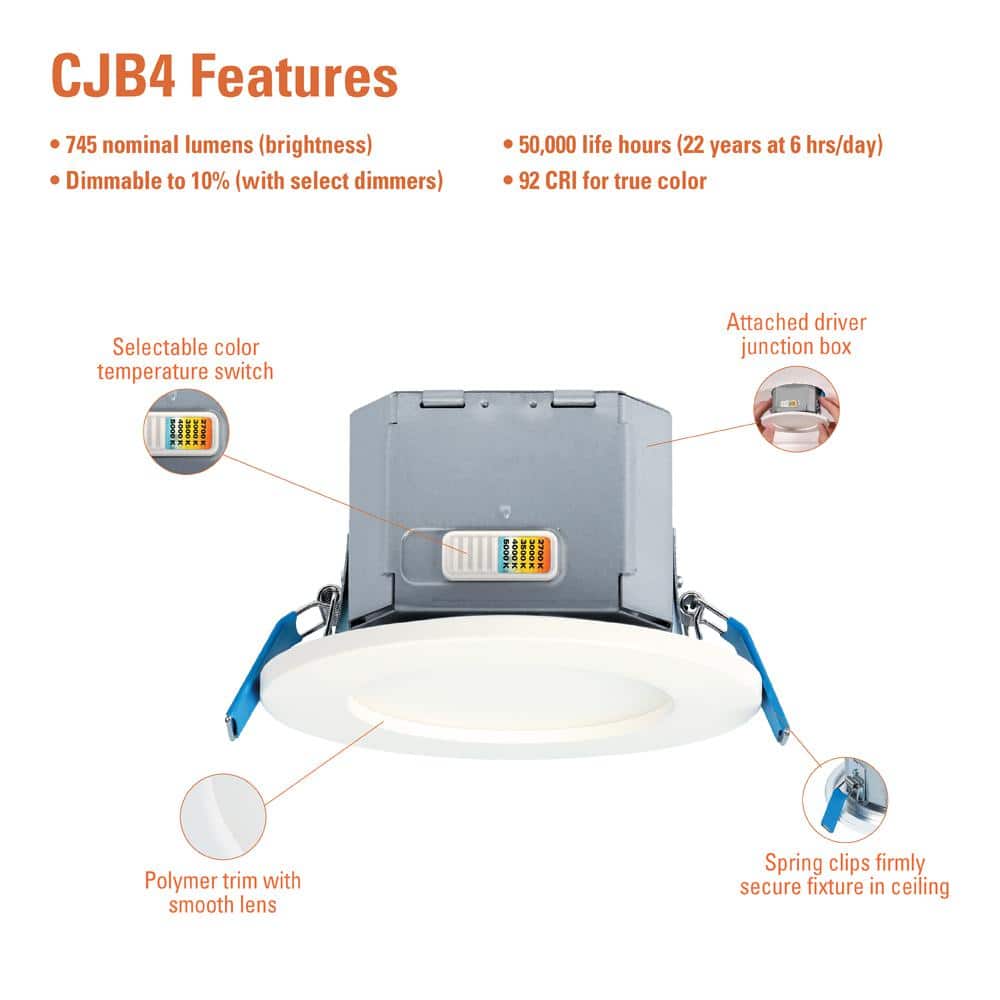 White 4-Inch Canless Recessed LED Downlight with JBOX, 12-Pack