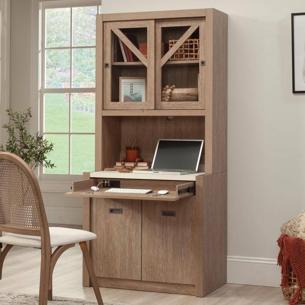 Brushed Oak and White Office Library Base with Adjustable Shelving