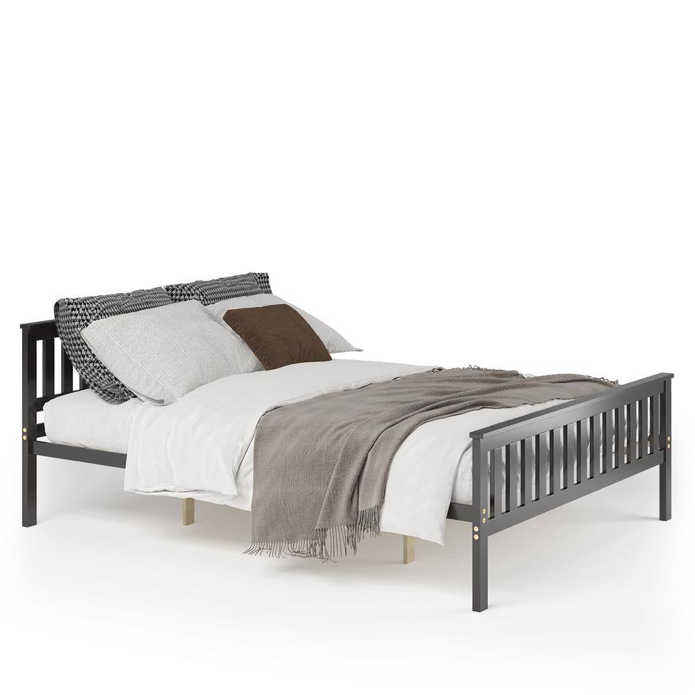 Elegant Espresso Queen Platform Bed with Wooden Frame and Headboard