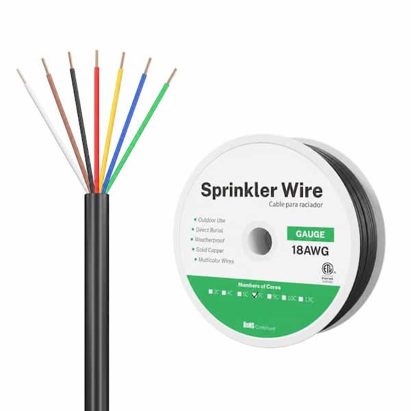 100 ft. 18/7 Solid Sprinkler Wire for Up to 6-Valve Systems, Low-Voltage Irrigation Control Cable