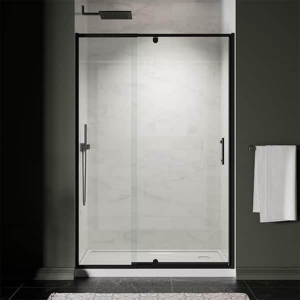 44-48 in. W x 71 in. H Pivot Swing Framed Shower Door in Matte Black with Clear SGCC Tempered Glass
