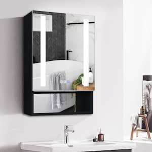 24 in. W x 32 in. H Black Rectangular Recessed/Surface Mount Left Dimmable Medicine Cabinet with Mirror LED,Shelves,USB