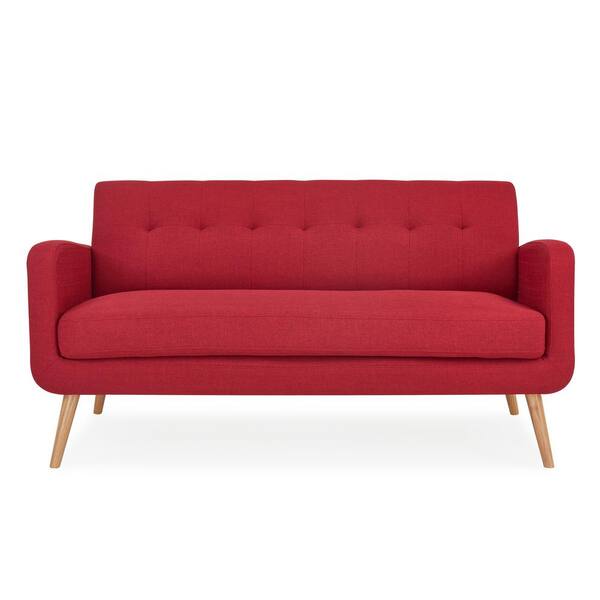 Handy Living Kingston Cherry Red Linen, Mid Century Style Sofa Bed