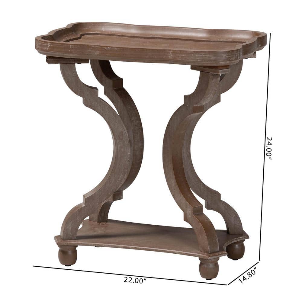 Yannick Antique Brown Wood Rectangular End Table with Lower Shelf