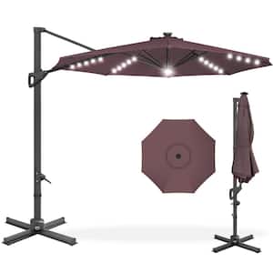 10 ft. 360-Degree Solar LED Cantilever Patio Umbrella, Outdoor Hanging Shade with Lights - Deep Taupe