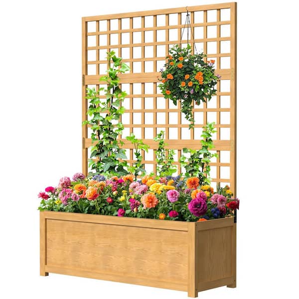 ABORON Screen Raised Garden Bed Wood Vertical Planter Box with Trellis Planter Raised Bed with Drainage Holes, Screen