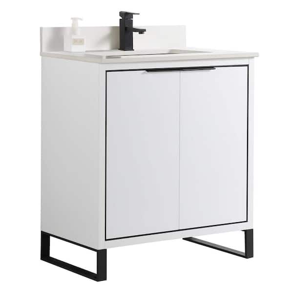 FINE FIXTURES Opulence 30 in. W x 18 in. D x 33.5 in. H Bath Vanity in White Matte with White Single sink Top