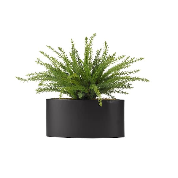 D&W Silks Artificial Heather Fern in Oval Metal Planter