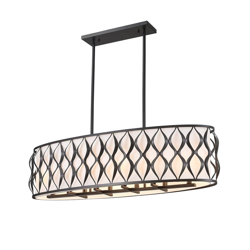 Matte Black 43" Steel Drum Chandelier with Fabric Shade