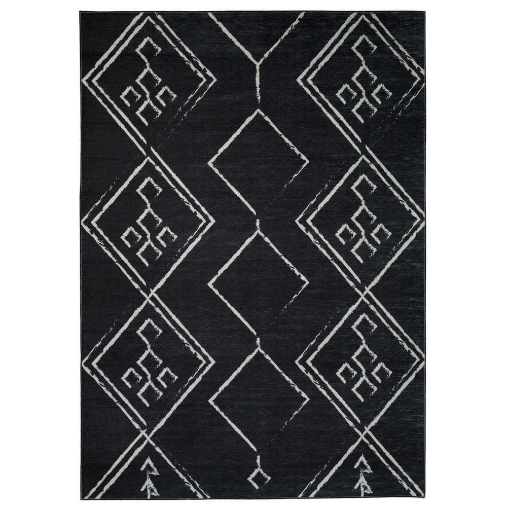 PLAYA RUG Aspen Black Creme 5 ft. 4 in. x 8 ft. Machine Washable Tribal ...