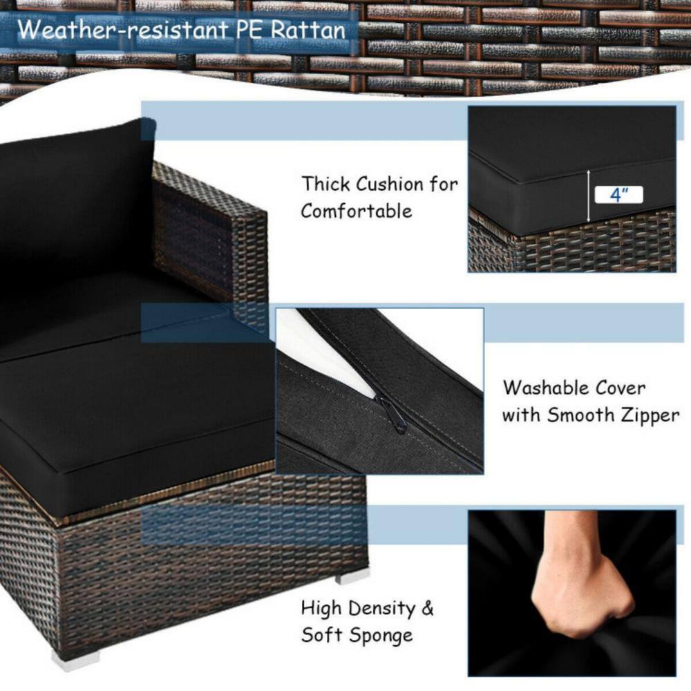 6-Piece Black Rattan Outdoor Patio Furniture Set with Cushions