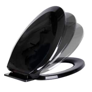Elongated Slow Close Plastic Soft Close Front Toilet Seat with Adjustable Hardware in Black (Pack of 2)