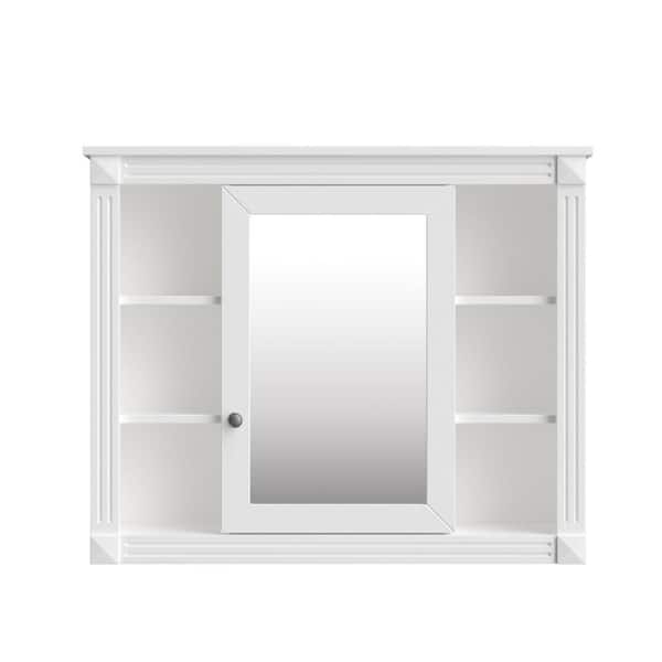 35 in. W x 7.10 in. D x 28.70 in. H Bathroom Storage Wall Cabinet in White with Mirror