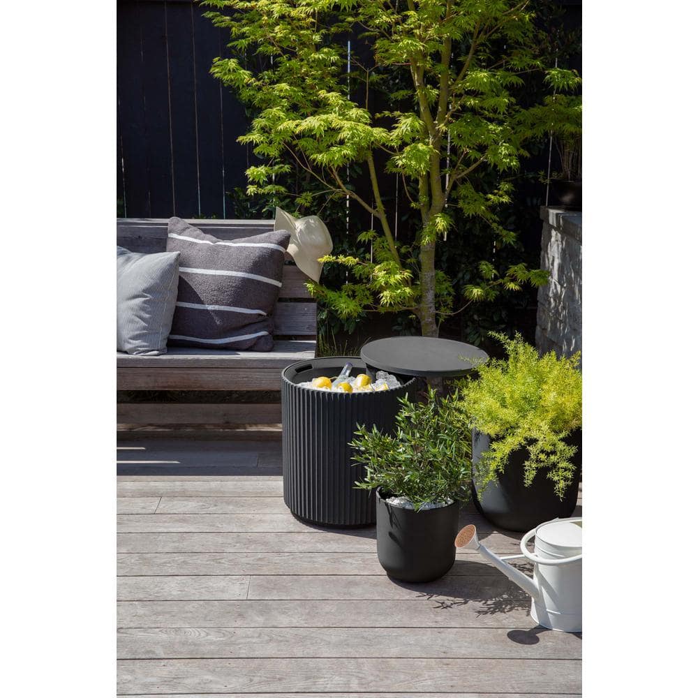 Veradek 21" Black Concrete-Plastic Drum Shape Accent Table