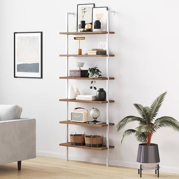 Nathan James Theo Rustic Oak Wood 6, Wall Bookcase With Ladder