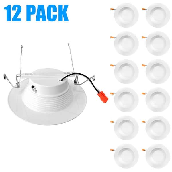 KOAOEIRS 5/6 in. 5CCT Color Selectable E26 Base 1050 Lumens Dimmable Indoor Integrated LED Recessed Retrofit Light Trim (12-Pack)