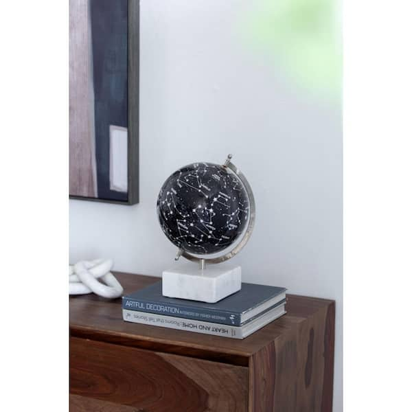 A & B Home Constellation White/Black Globe on Marble Base 8 in. Dia x 12  in. 78468 - The Home Depot