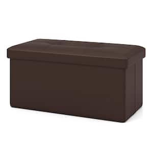 Brown Rectangle Folding Storage Ottoman Upholstered Footstool PVC Leather 22.5 Gallon