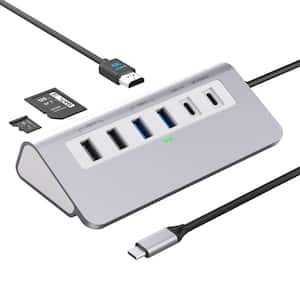 9-in-1 Multiport USB Hub Adapter w/4K HDMI, PD 100-Watt, 4-USB-A 2.0/3.0 2-USB-C Aluminum USB Hub for iPhone 16/15, Mac