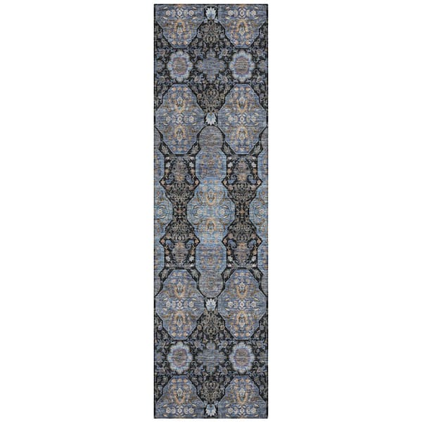 Chantille Machine Washable Indoor/Outdoor Abstract ACN2483 Black 2 ft. x 7 ft. Runner Rug