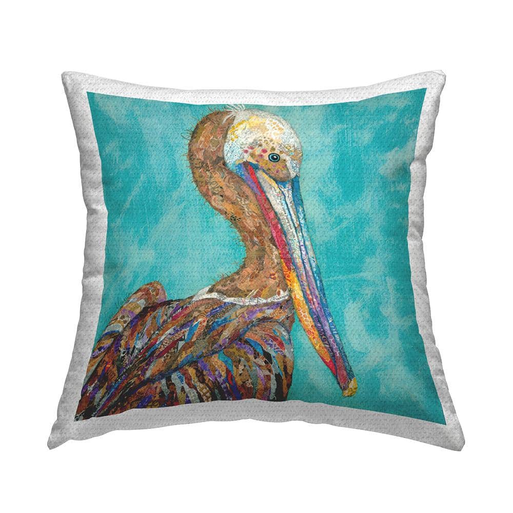 Abstract Pelican Bird Collage Blue Square Outdoor Throw Pillow price history on PriceWatchPro