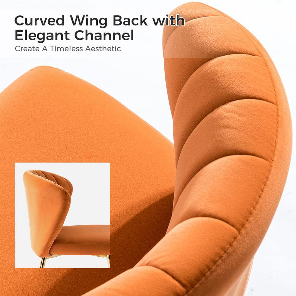 Elegant Orange Velvet Upholstered Side Chair with Gold Metal Legs