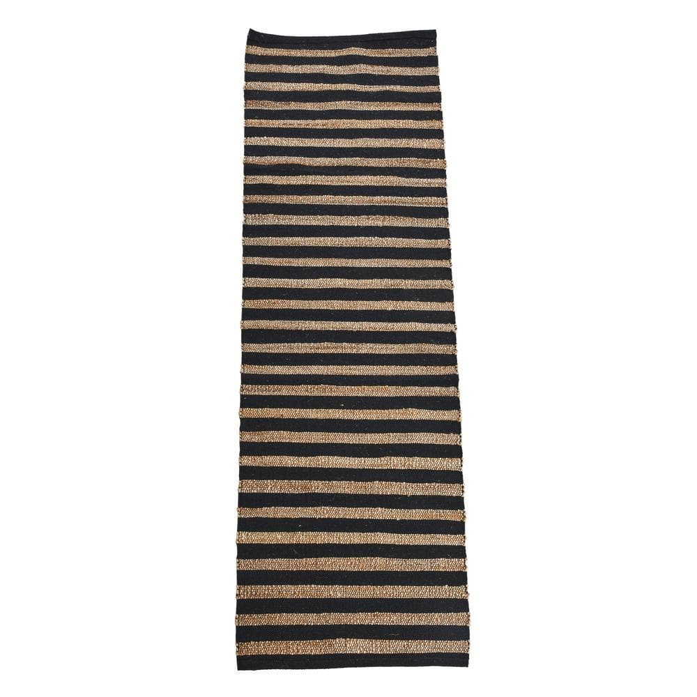 Storied Home 30 in. W x 96 in. L Blacks Striped Jute Cotton Table