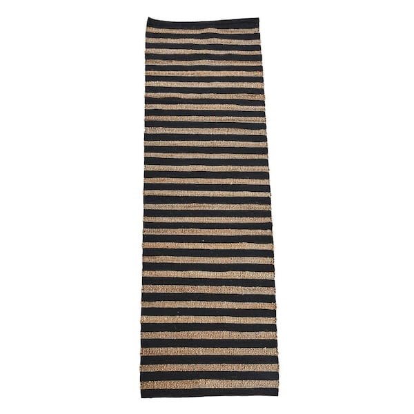 Storied Home 30 in. W x 96 in. L Blacks Striped Jute Cotton Table Runner