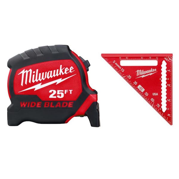 Milwaukee 25 ft. x 1.3 in. W Blade Tape Measure with 14 ft. Standout and 4-1/2 in. Trim Square