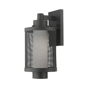 Roycroft 15 in. 1-Light Textured Black Outdoor Hardwired Wall Lantern Sconce with No Bulbs Included