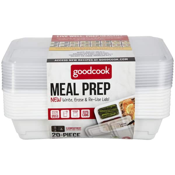 Meal Prep Rectangle 3-Compartment 10-Piece, White, Made without BPA