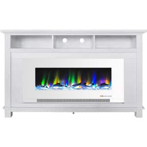Winchester 57.8 in. Freestanding Electric Fireplace TV Stand in White with Driftwood Log Display
