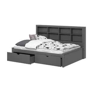 Grey Full Daybed with Bookcase and Drawers