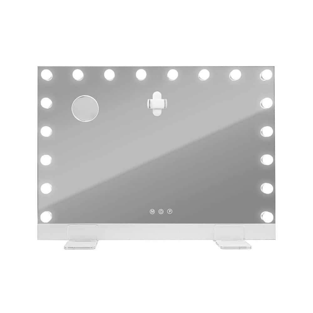 31.5 in W x 22.8 in. H White Framed Vanity Mirror with Lights