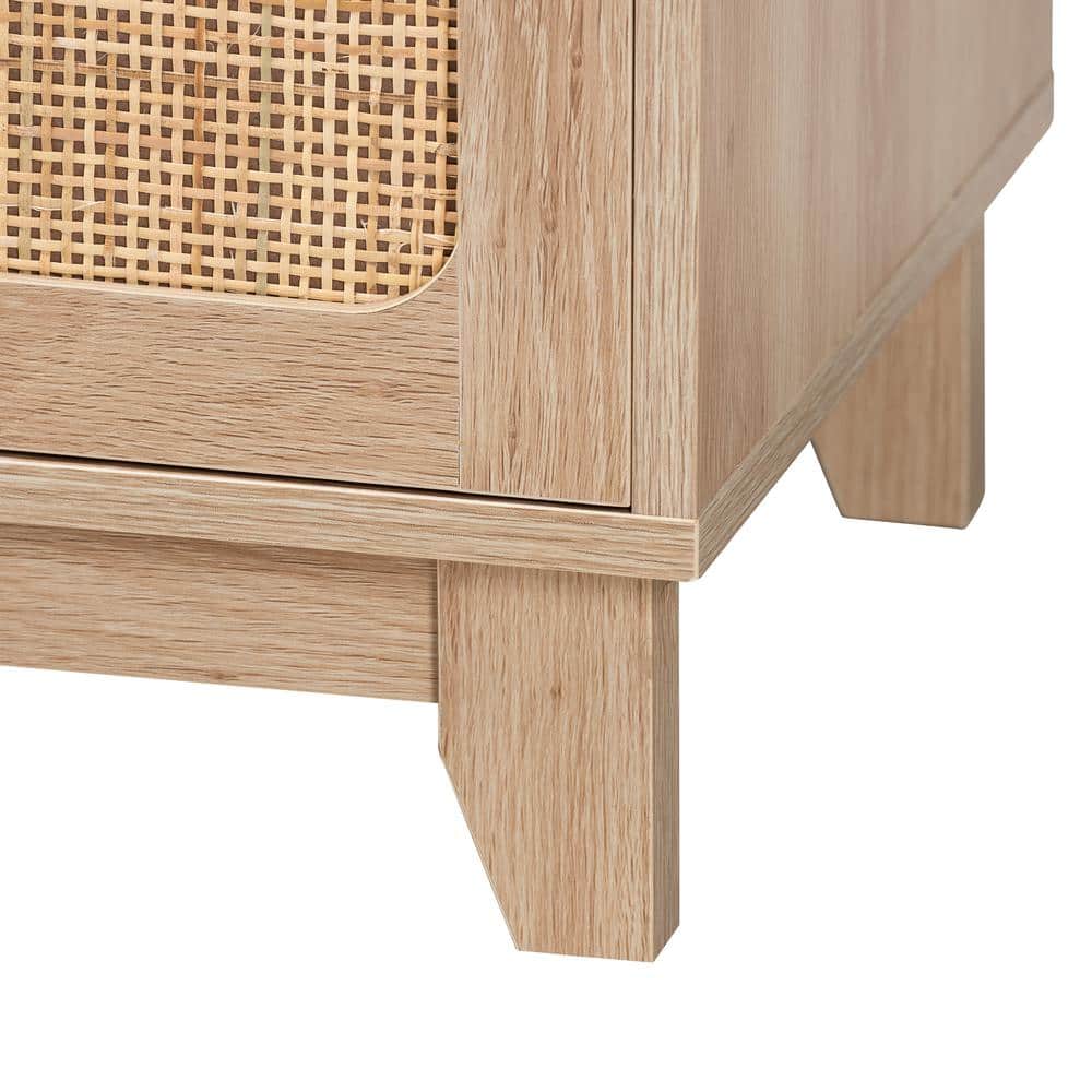 Elsbeth Light Brown Wood and Natural Rattan TV Stand with Cabinet