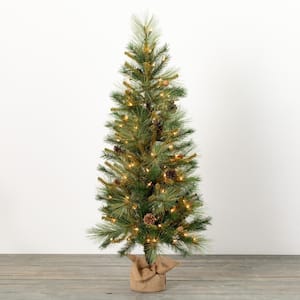 4' Green Prelit Mixed Pine Artificial Christmas Tree In Burlap