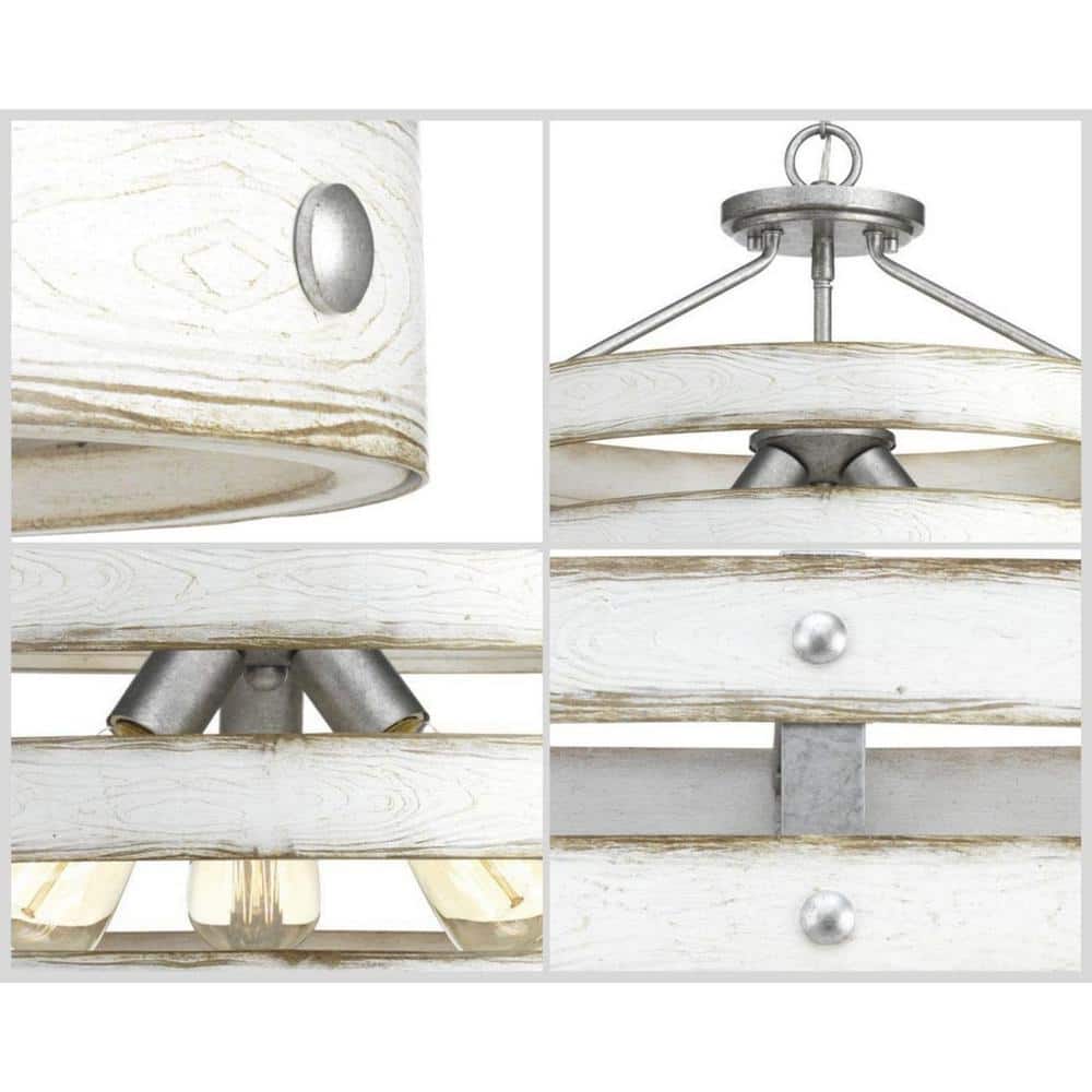 Gulliver 17" White and Galvanized Farmhouse Drum Light