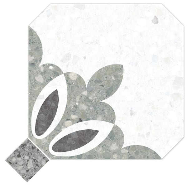 Merola Tile Riviera Octagon Verde with Taco Nero 8 in. x 8 in. Porcelain Floor and Wall Take Home Tile Sample