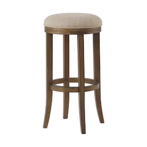 Natick 30 in. Round Brown Bar Height Backless Wood Stool with Cushioned Seat