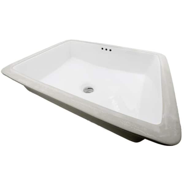 20.5 in . Shallow Rectangular Undermount Porcelain Bathroom Sink in White with Overflow