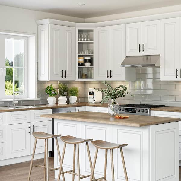 Grayson 27 in. W x 24 in. D x 34.5 in. H Assembled Plywood Full Height Door Base Kitchen Cabinet in Pacific White