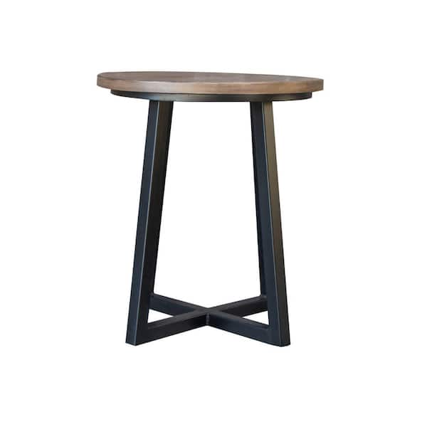 Benjara 22.75 in. Brown and Black Round Wood End Table with Iron Base