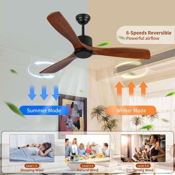 Jushua 52 in. Natural Wood Low Profile DC Motor Ceiling Fan No