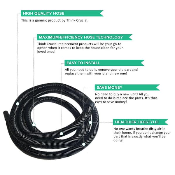 THINK CRUCIAL Replacement 10 ft. Hose, Fits Shop-Vac, Ridgid and 